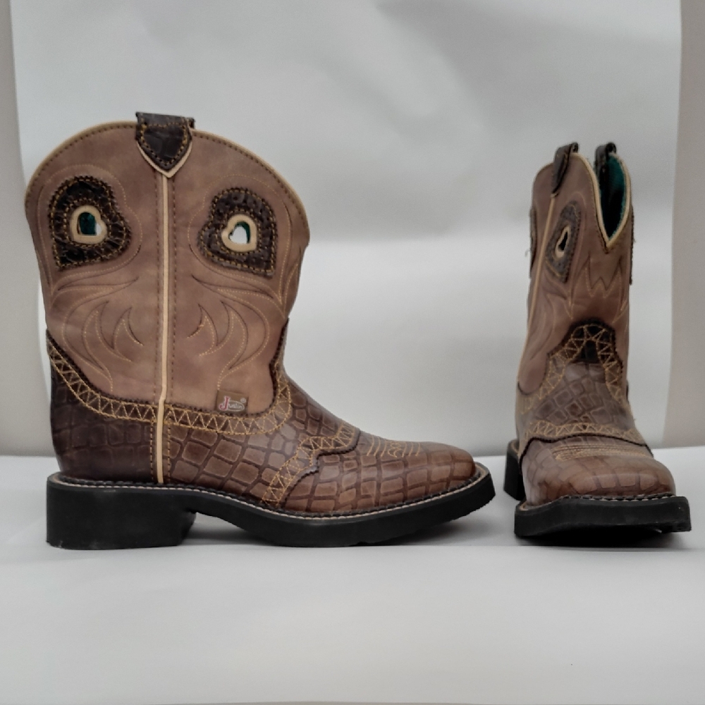 Justin Boots Brown Croc-Texture Women’s Heeled Western Boots